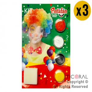 MAQUILLAJE ARTISTICO PINTAFAN PAYASO BLANCO NEGRO ROJO AMARILLO SET X 4 8GR 5-01 3 BLISTERS